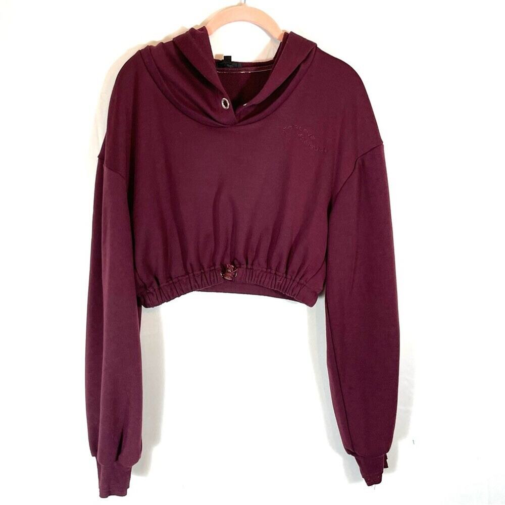 For Love and Lemons Josie Burgandy Cropped Hoodie Sweatshirt XS Athleisure comfy